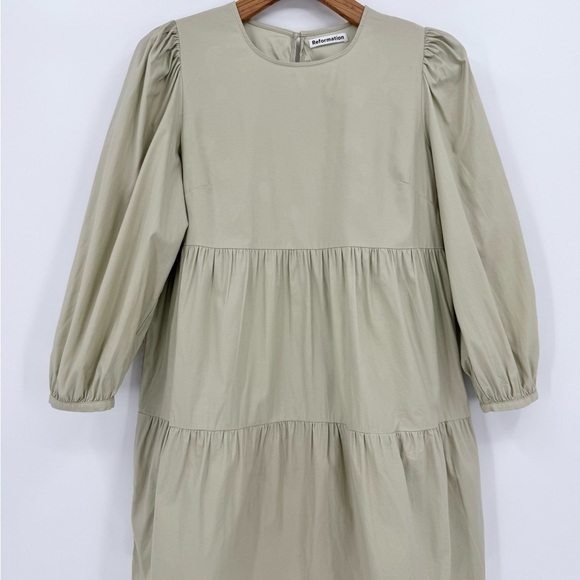 Reformation Beckett Tiered Mini Dress in Dried Herbs Size M - Picture 15 of 16